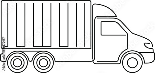 Line art illustration of a cargo delivery truck, transportation vehicle for logistics, shipping services, freight hauling operations, commercial transport and distribution industry