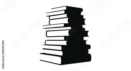 A striking black silhouette of a stacked pile of books representing knowledge and learning silhouette