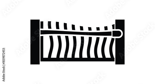 A simple depiction of a classic wooden baby crib design in a stark silhouette