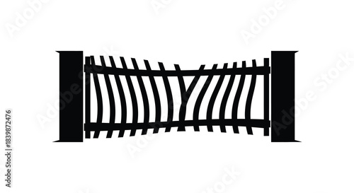 A striking black and white illustration of a curved gate design a bold silhouette