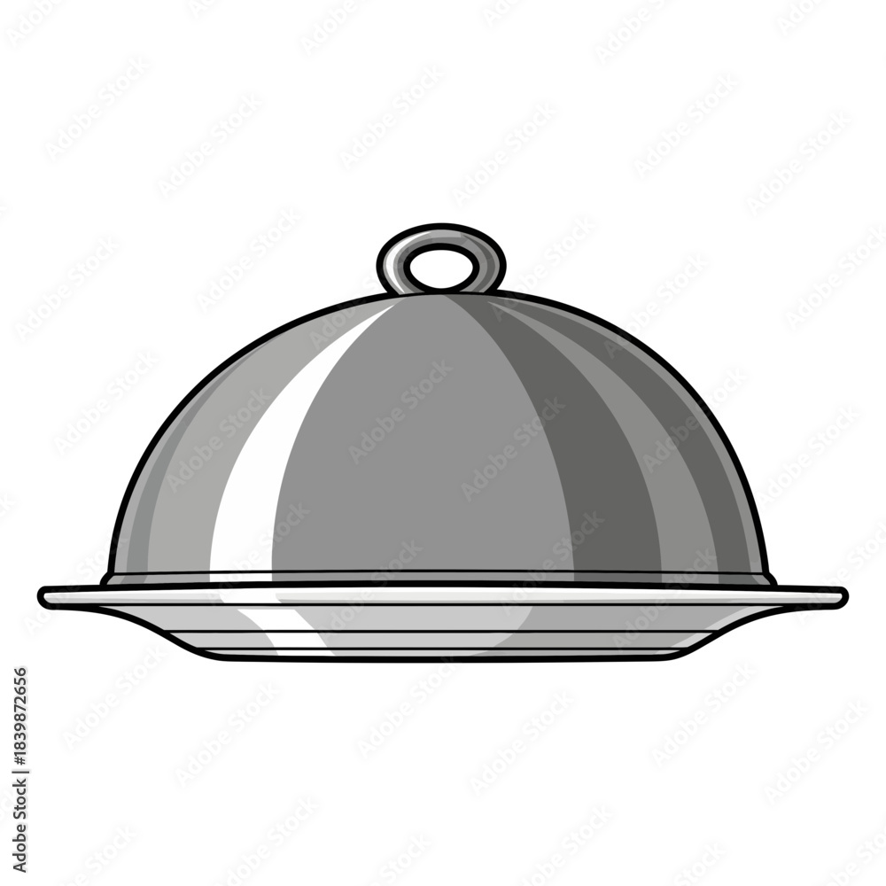 Obraz premium Silver food cloche with handle on a plate isolated on white background silhouette