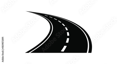 A curving road stretching into the distance presented as a striking black silhouette