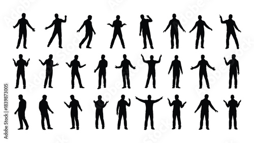 a collection of diverse human figures depicted in black showing various poses and actions presented as a silhouette