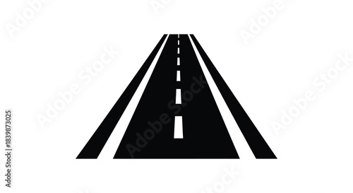 A long straight road stretching into the distance depicted as a bold silhouette