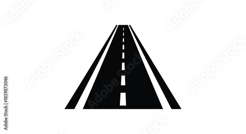 A long straight road stretching into the distance depicted as a stark black silhouette