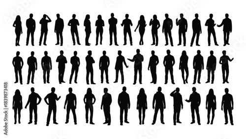 a collection of diverse human figures displayed in a uniform black silhouette style representing people in various poses silhouette