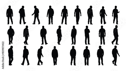 a collection of diverse human figures in various poses and actions presented as a stark silhouette