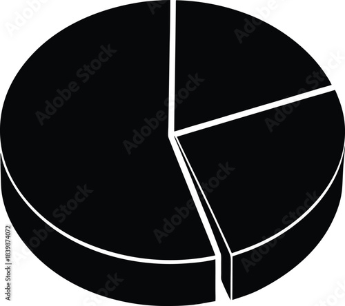 Black pie chart silhouette vector graphic with white dividing lines