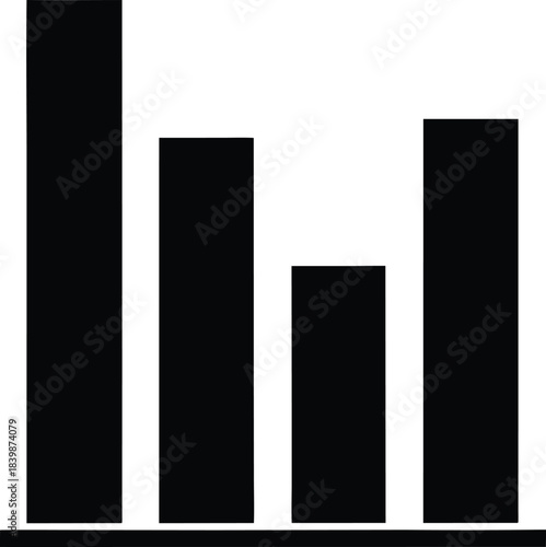 Black bar chart silhouette vector graphic with four bars of varying heights