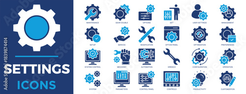 setting, gear, symbol, vector, system, technology icon set. Outline icons collection. Simple vector illustration