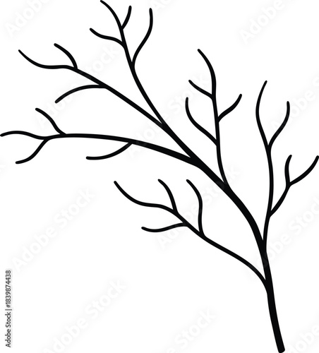 Thin black line art vector branch tree twig