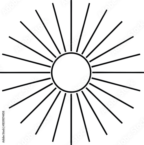 Sun Rays Line Art Vector Minimal Thin Black Outline