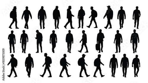 a collection of dynamic human figures in various poses showcasing movement and activity as a striking silhouette