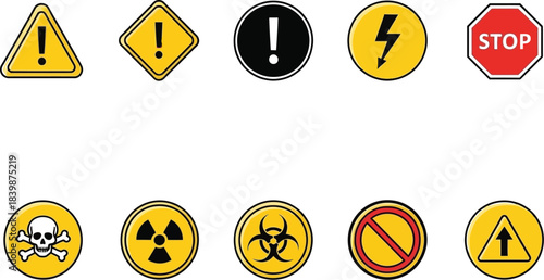 Silhouette of safety signs displaying warning symbols