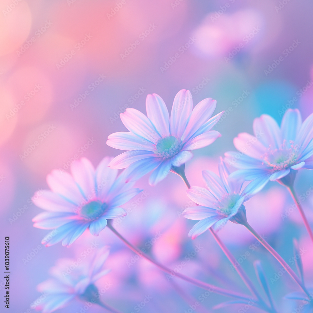 Obraz premium AI generated soft pastel wild flowers glowing in gentle bokeh background with romantic dreamy mood for artistic background and elegant design use