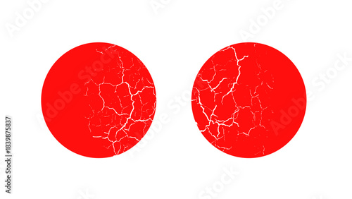 Japanese flag symbol of rising sun. Red circle in grunge style on white background.Eps