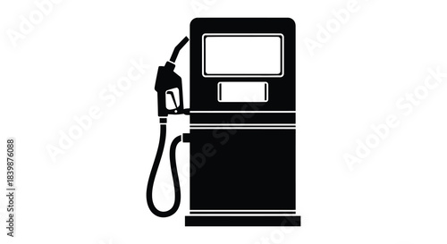 A stark depiction of a gas pump against a white background presented as a silhouette