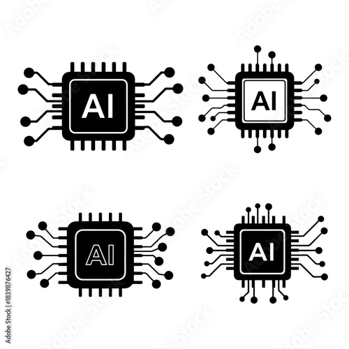 AI Processor vector icon for websites and mobile minimalistic flat design. Mini AI CPU icon in flat style. Mobile AI CPU silhouette pack