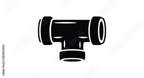 A striking black pipe fitting silhouette showcases a t shaped design with circular connections