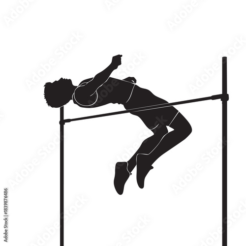 High jumper athlete clearing crossbar track field sports competition silhouette dynamic jump