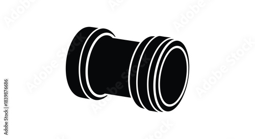 A striking black and white illustration of a cylindrical object in a bold silhouette