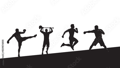 Silhouette vector evolution of people dancing, playing music and sports with passion