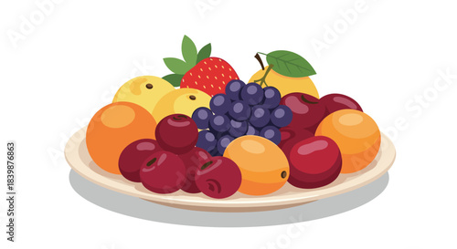 A colorful assortment of fresh fruits arranged on a white plate, creating a vibrant display.