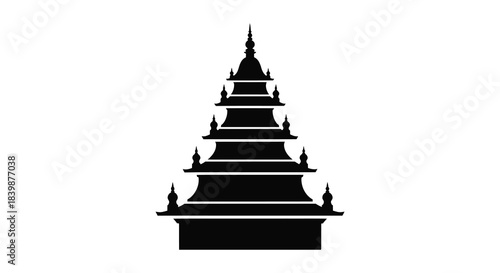 A striking black silhouette of a traditional tiered asian temple structure silhouette