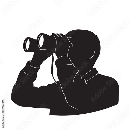 Man Looking Through Binoculars Side View Silhouette Observation Safari Wildlife Birdwatching Exploration Adventure Tourist