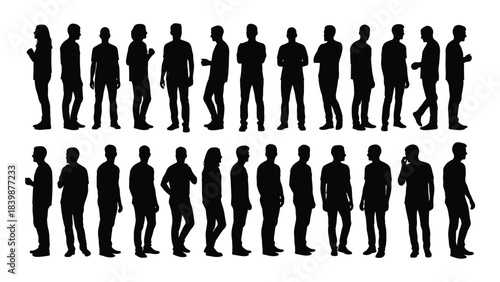 a series of black human figures in various poses are displayed in a detailed arrangement silhouette