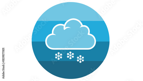 Simple icon of a snow cloud with snowflakes against a gradient blue background symbolizing winter weather forecast and cold season precipitation