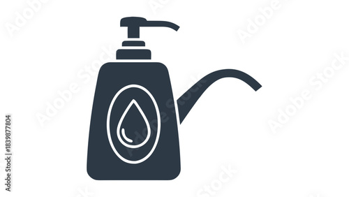 Simple Icon of a Soap Dispenser with a Water Droplet Symbol on a Black Background Represents Hygiene and Cleanliness for Sanitizing Hands and Surfaces