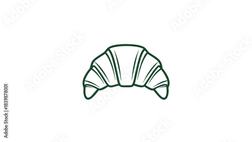 Simple Line Art Illustration of a Croissant in a Dark Background with Green Outline Perfect for Minimalist Food Graphics and Bakery Branding
