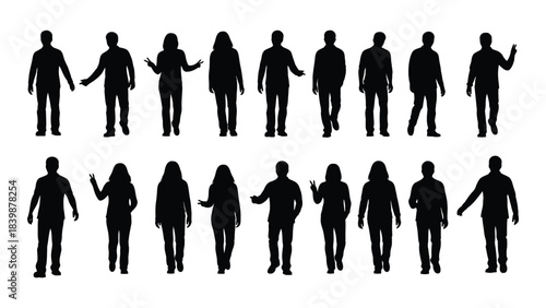 a collection of diverse black silhouettes depicting people in various poses and activities showcasing human form silhouette