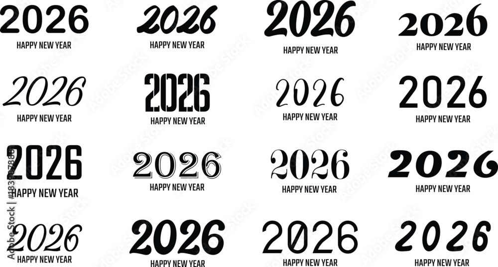 Fototapeta premium Multiple variations of the year 2026 in black and white