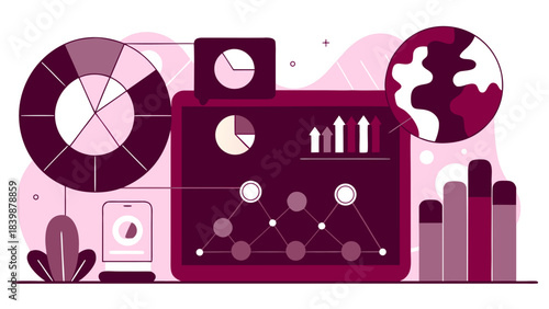 Digital Marketing, Data Analysis, and Global Business Infographic Illustration