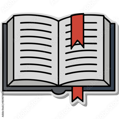 Open Hardcover Book With Red Bookmark Showing Lined Pages Isolated On White Background Simple Flat Icon Design Representing Knowledge And Reading
