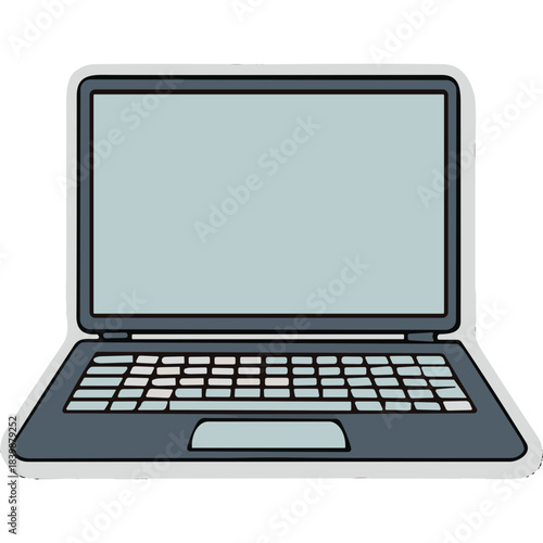 Open Laptop Computer Displaying A Light Blue Screen With A Full Keyboard And Trackpad Against A White Background Vector Illustration