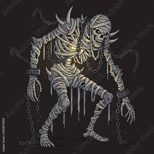 Mummy Skeleton Wrapped in Chains Portrait.