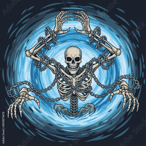 Skeleton Inside a Circular Water Whirlpool.