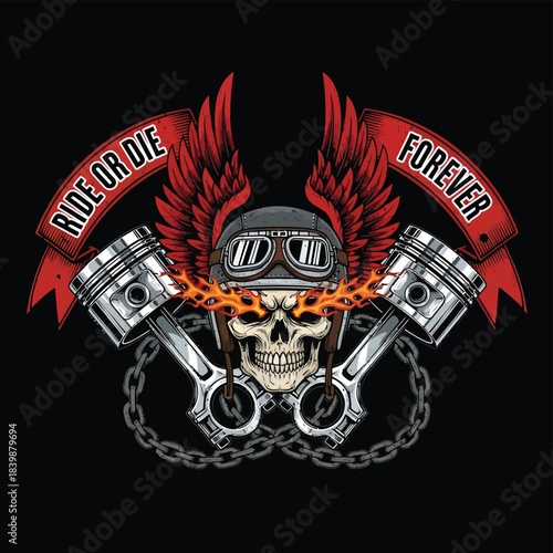 Skull Emblem with Goggles Pistons Wings.