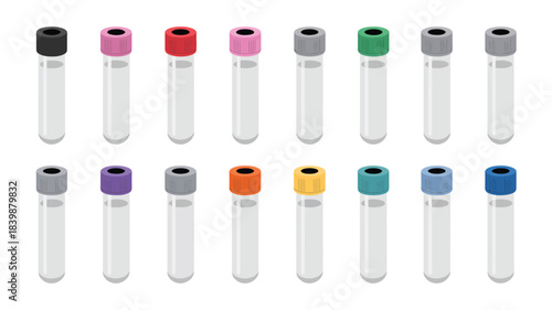 Set of Blood Collection Tubes with Different Colored Caps – Medical Laboratory Vials for Testing and Analysis

