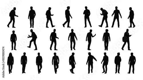 a collection of diverse human figures depicted as black shapes against a white background showcasing various poses silhouette