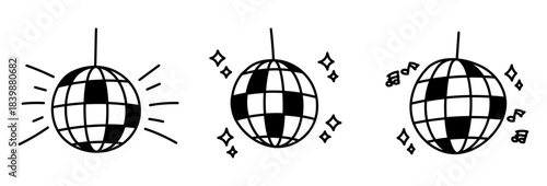 disco ball doodle hand drawing element, dance music