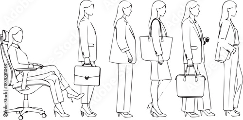 Business Women in Office Attire Holding Briefcases and Bags