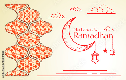 Marhaban Ya Ramadhan Lettering Illustration. social media post design.