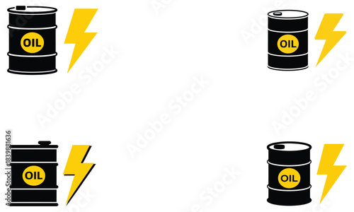 Oil Barrel and Electricity Power Vector Icons Set
