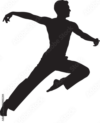 silhouette of a young man jumping in action vector illustration