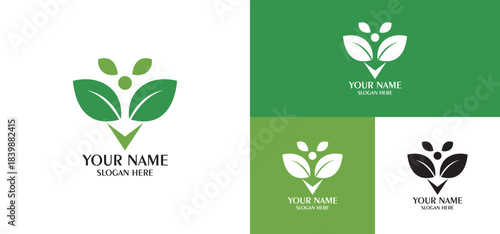 Eco Friendly Leaf Logo With Human Figure And Growth Arrow For Sustainable Brand Identity