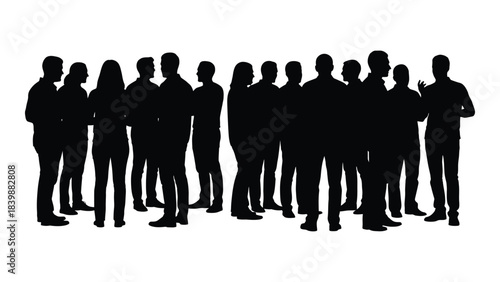 a large group of people standing closely together depicted in a stark black and white image silhouette